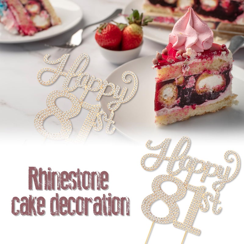 LASKYER Happy 81st Birthday Decorations,81st Birthday Gold Rhinestone Cake Topper - Cheers to 81 Years Old Bday Party Metal Sparkly Cake Centerpieces Sign. - Image 3